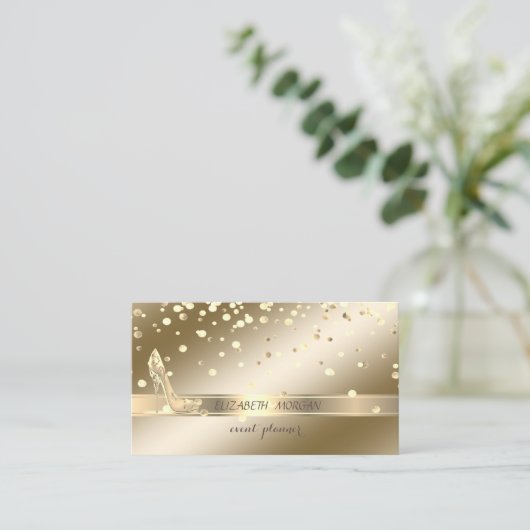 Elegant anspruchsvoll ,,Gold Confetti,High Heels Visitenkarte (Stehend Vorderseite)