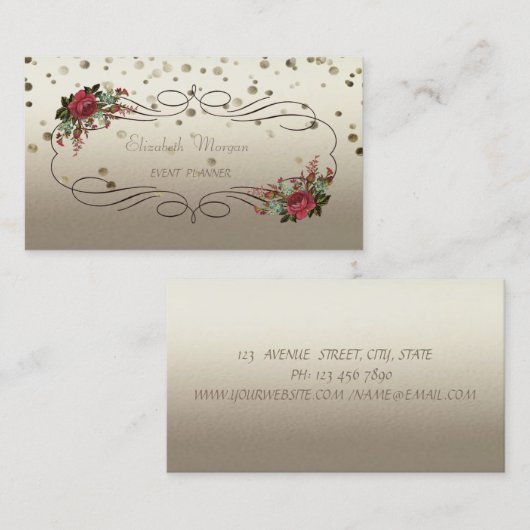 Elegant anspruchsvoll, Vintag,Blume,Confetti Visitenkarte (Vorne/Hinten)