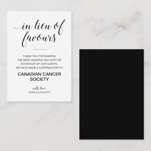 Elegant anstelle von Lieblingsspenden Hochzeit Platzkarte (Vorne/Hinten)