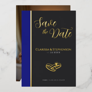Elegant Anthracite Deep Blue  Photo Save The Date Folieneinladung