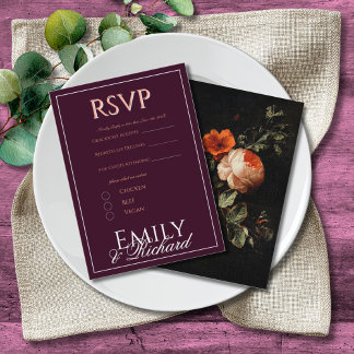 Elegant Antique Floral Wedding RSVP Meal Choices Begleitkarte