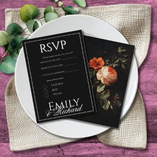 Elegant Antique Floral Wedding RSVP Meal Choices Begleitkarte