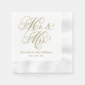 Elegant Antique Gold Mr. und Mrs. Script Monogram Serviette (Vorderseite)