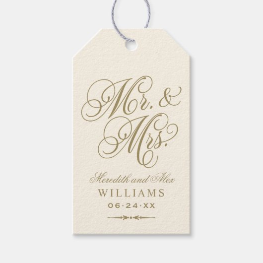 Elegant Antique Gold Mr. und Mrs. Wedding Monogram Geschenkanhänger (Vorderseite)