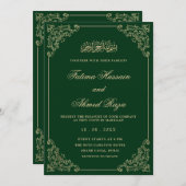 Elegant Antique Green Gold Script Muslim Wedding Einladung (Vorne/Hinten)