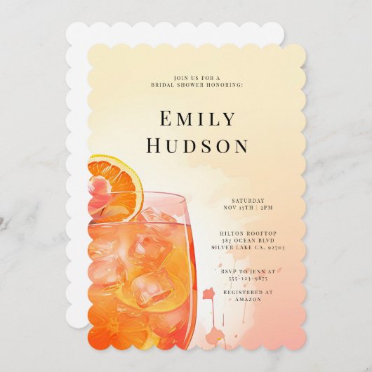 Elegant Aperol Spritz Bridal Dusche Einladung (Vorne/Hinten)