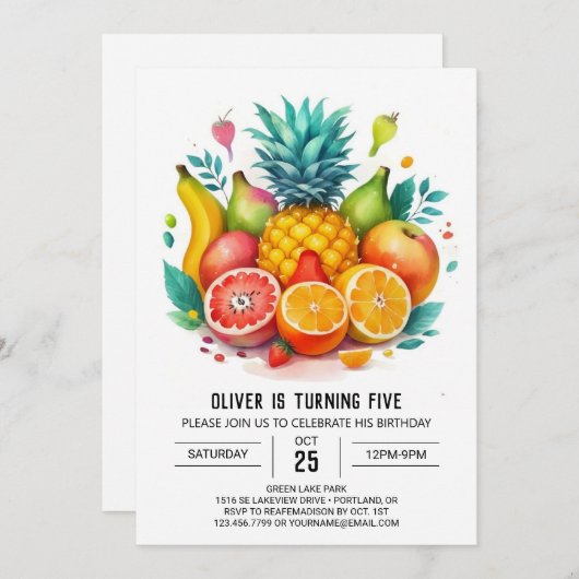 Elegant Apple Whimsical Frucht Geburtstag Einladung (Vorne/Hinten)