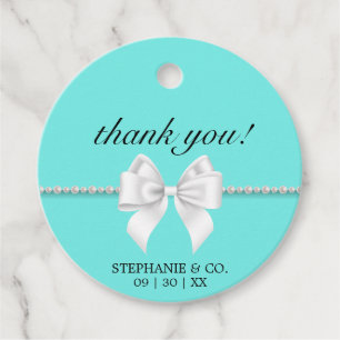 Elegant Aqua Aquamarin White Bow Tiffany Vielen Da Geschenkanhänger