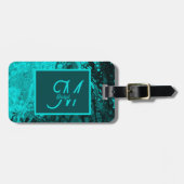 Elegant Aqua Aquamarine fette Script Monogram Gepäckanhänger (Vorderseite horizontal)