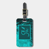 Elegant Aqua Aquamarine fette Script Monogram Gepäckanhänger (Vorderseite vertikal)
