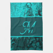 Elegant Aqua Aquamarine fette Script Monogram Geschirrtuch (Vertikal)