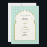 Elegant Aqua Arch Mehendi Zeremonie Indische Hochz Einladung<br><div class="desc">Eleganter goldener Bogen auf einem Aqua und Gold paisley Hintergrund Haldi Zeremonie Indische Hochzeit Einladung. Karo in meiner indischen Hochzeitskollektion für passende Artikel.</div>