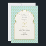 Elegant Aqua Arch Mehendi Zeremonie Indische Hochz Einladung<br><div class="desc">Eleganter goldener Bogen auf einem Aqua und Gold paisley Hintergrund Haldi Zeremonie Indische Hochzeit Einladung. Karo in meiner indischen Hochzeitskollektion für passende Artikel.</div>