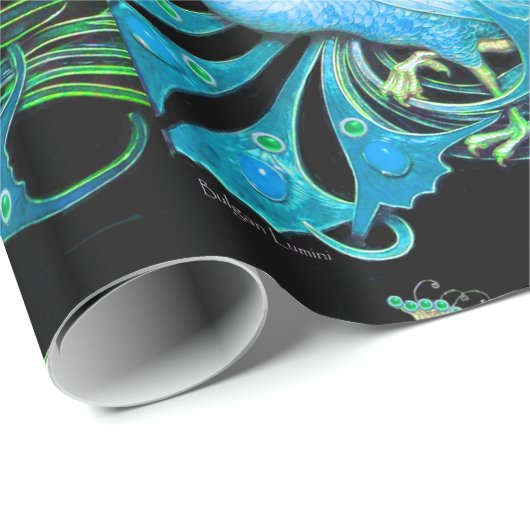 ELEGANT AQUA BLAUE TURQUOISE PEACOCK UND GEM STEIN GESCHENKPAPIER (Rolleneckpunkt)