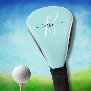 Elegant Aqua Blue Aquamarin Monogram Initial Name  Golf Headcover
