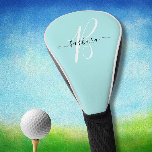 Elegant Aqua Blue Aquamarin Monogram Initial Name Golf Headcover