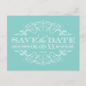 Elegant Aqua Blue Blüh Wedding Save the Date Ankündigungspostkarte (Vorderseite)