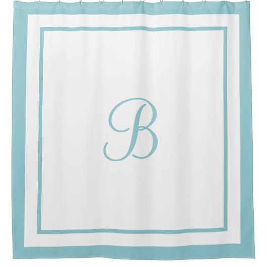 Elegant Aqua Blue Border Script Monogram Letter Duschvorhang (Vorderseite)