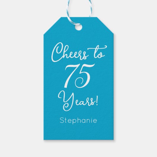 Elegant Aqua Blue Cheers bis 75 Jahre 75. Geburtst Geschenkanhänger (Vorderseite)