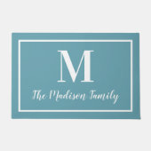 Elegant Aqua Blue Custom Monogram Initial Fußmatte (Vorderseite)
