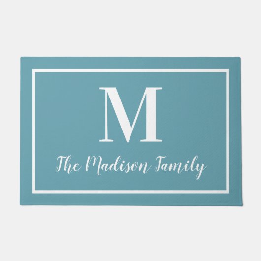Elegant Aqua Blue Custom Monogram Initial Fußmatte (Vorderseite)