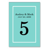 Elegant Aqua Blue Custom Wedding Monogram Tischnummer (Rückseite)