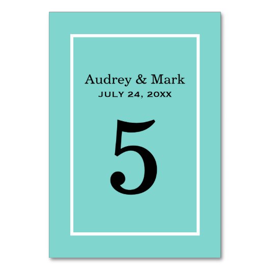 Elegant Aqua Blue Custom Wedding Monogram Tischnummer (Rückseite)