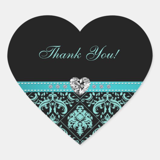 Elegant Aqua Blue Damask "Danke" Stickers (Vorderseite)