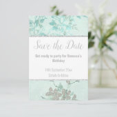 ELEGANT AQUA BLUE FLORAL SILVER GLITZER RSVP CARD (Stehend Vorderseite)