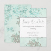ELEGANT AQUA BLUE FLORAL SILVER GLITZER RSVP CARD (Vorne/Hinten)