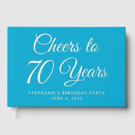 Elegant Aqua Blue Foil jubelt bis 70 Jahre Gästebuch (Vorderseite)