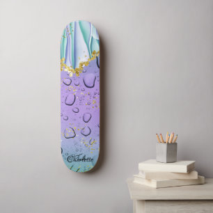 Elegant Aqua Blue Gradient Ombre Individuelle Name Skateboard