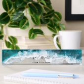 Elegant Aqua Blue Green Beach Script Modern Namensplakette
