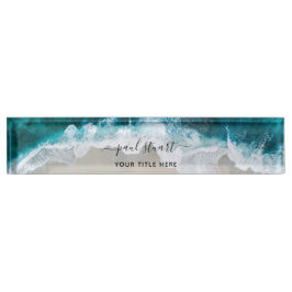 Elegant Aqua Blue Green Beach Script Modern Namensplakette