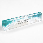 Elegant Aqua Blue Green Beach Script Namensplakette