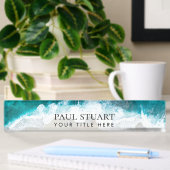 Elegant Aqua Blue Green Beach Script Namensplakette