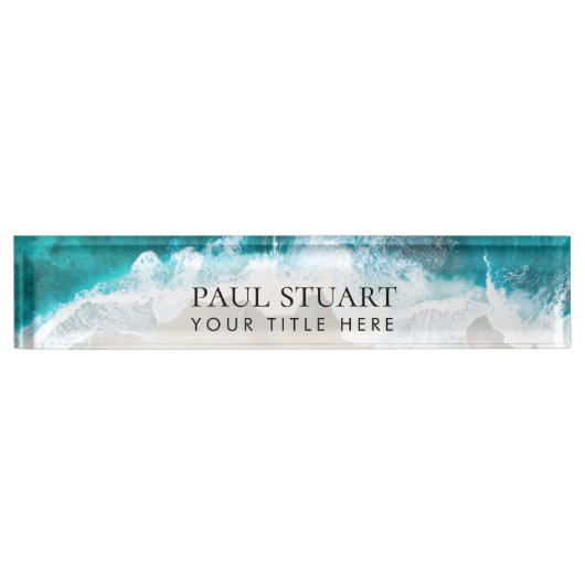 Elegant Aqua Blue Green Beach Script Namensplakette (Vorderseite)