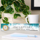 Elegant Aqua Blue Green Beach Script Namensplakette
