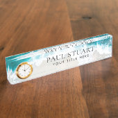 Elegant Aqua Blue Green Beach Script Namensplakette (Seite)