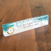 Elegant Aqua Blue Green Beach Script Namensplakette (Seite)