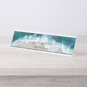 Elegant Aqua Blue Green Beach Script Schreibtischnamensplakette (Vorderseite )