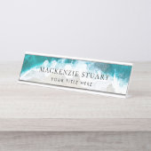 Elegant Aqua Blue Green Beach Script Schreibtischnamensplakette (Vorderseite )