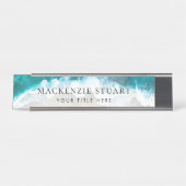 Elegant Aqua Blue Green Beach Script Schreibtischnamensplakette (Vorderseite )