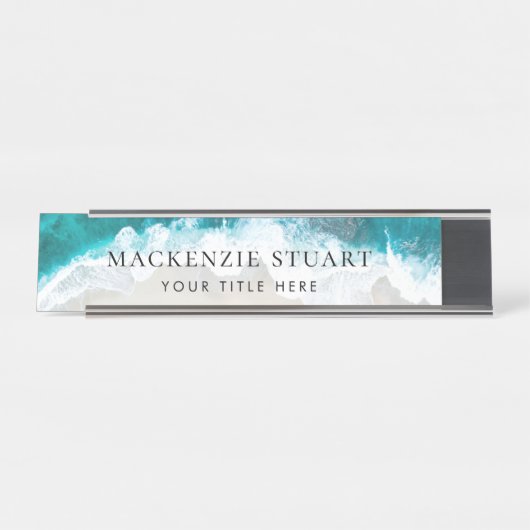 Elegant Aqua Blue Green Beach Script Schreibtischnamensplakette (Vorderseite )