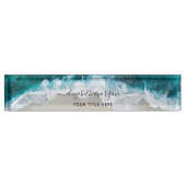 Elegant Aqua Blue Green Beach Signature Script Namensplakette (Vorderseite)