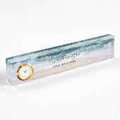 Elegant Aqua Blue Green Script Name Clock Desk Nam Namensplakette