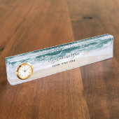 Elegant Aqua Blue Green Script Name Clock Desk Nam Namensplakette (Seite)