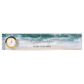 Elegant Aqua Blue Green Script Name Clock Desk Nam Namensplakette (Vorderseite)