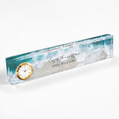 Elegant Aqua Blue Green Script Name Clock Desk Nam Namensplakette