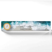 Elegant Aqua Blue Green Script Name Clock Desk Nam Namensplakette (Vorderseite)
